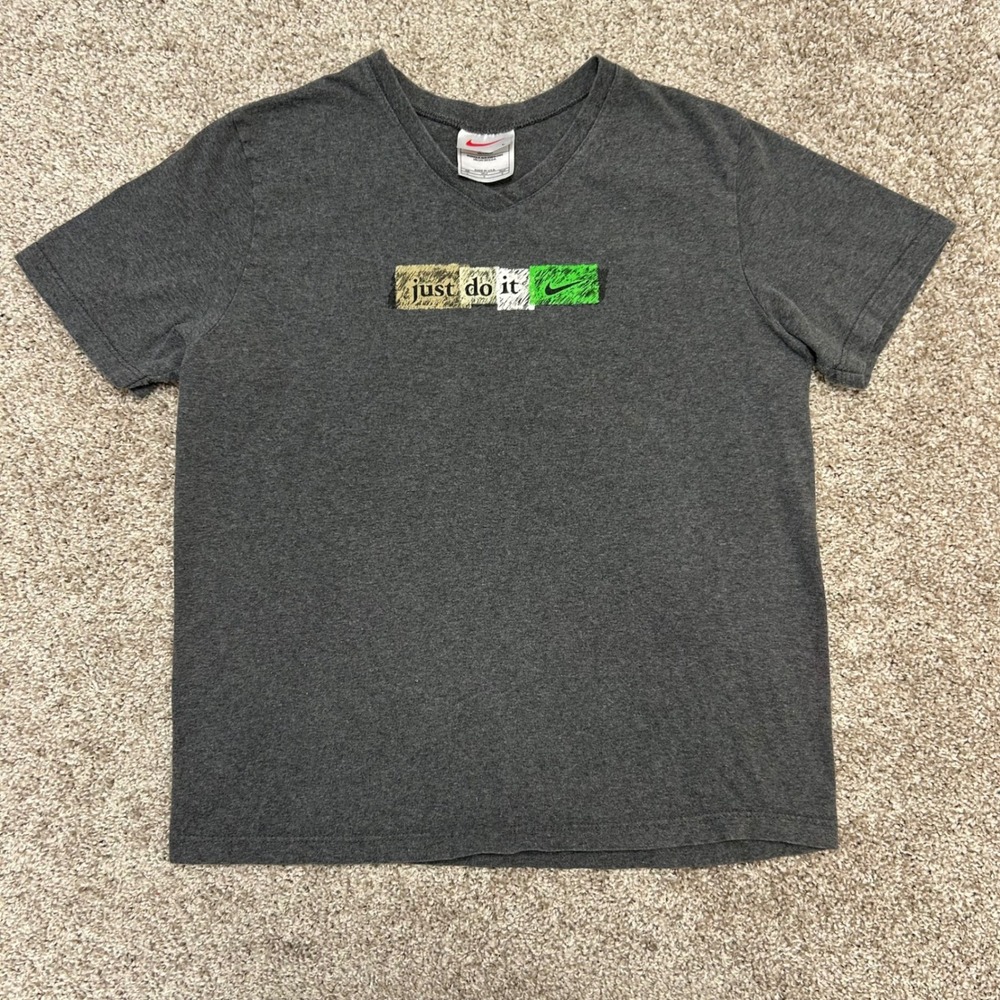 Vintage Nike Just Do It Tshirt Women Size Large Made In USA Swoosh Gray 90s - Picture 2 of 6